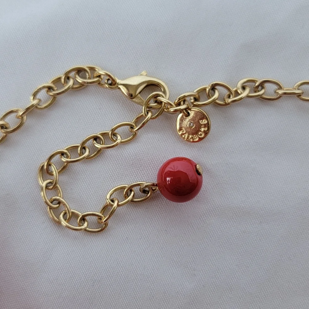Talbots Signed Red and Gold Three Strand Beaded Necklace